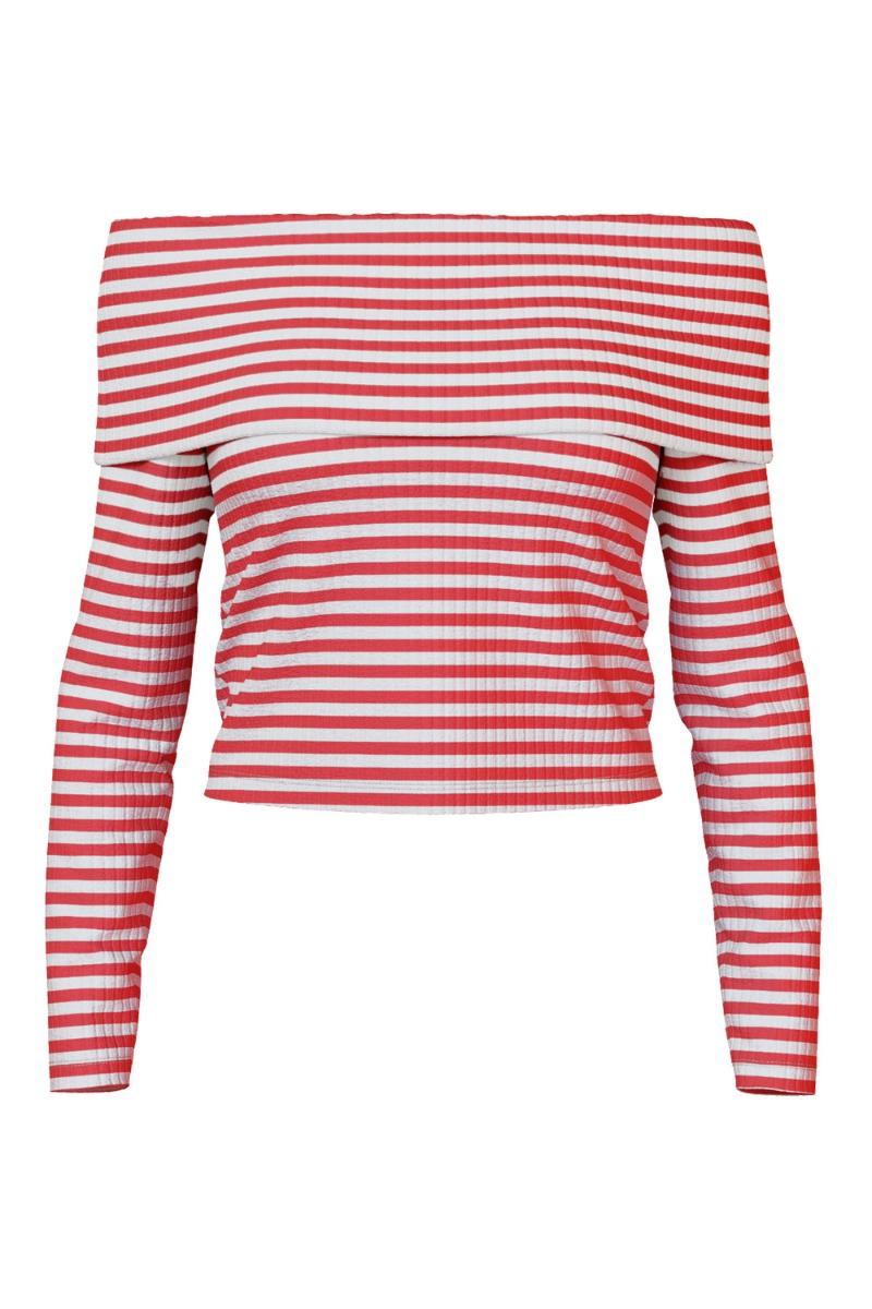 Bluse   Pc Laya Ls Off Shoulder Top   Bright White High Risk Red fra Pieces