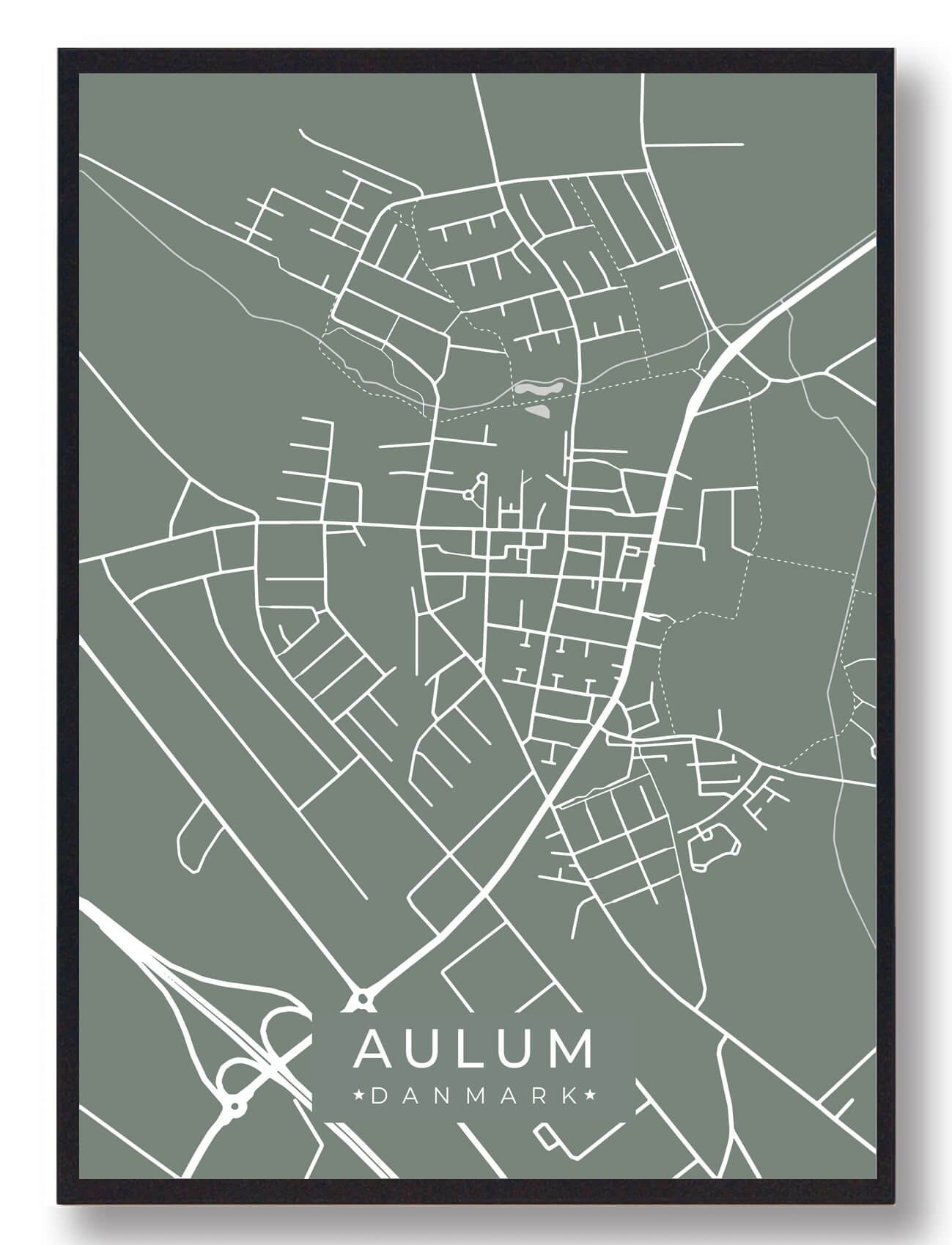 Aulum Byplakat Grøn  Størrelse:   15x21cm  A5