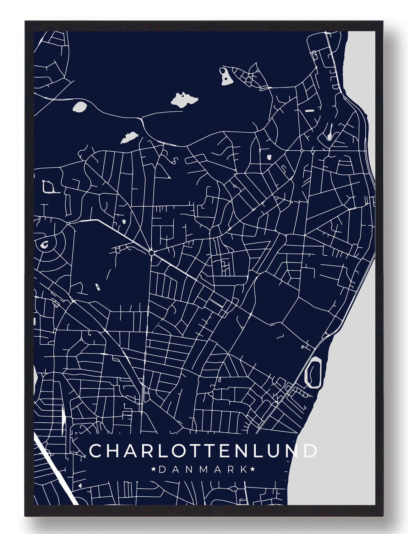 Charlottenlund Plakat Mørkeblå  Størrelse:   15x21cm  A5