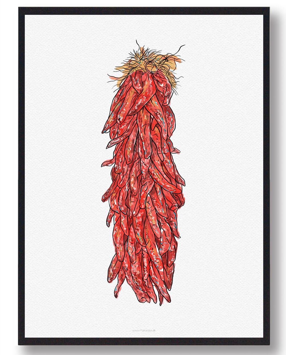Chili   Snor Plakat Håndtegnet Motiv  Størrelse:   15x21cm  A5