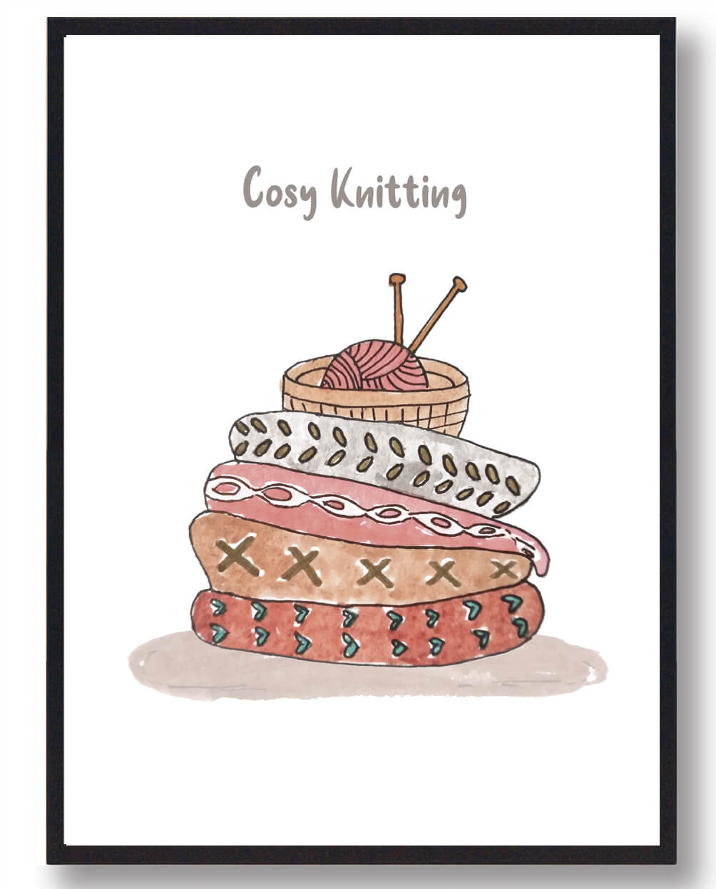Cosy Knitting Strikkeplakat  Størrelse:   21x29 7cm  A4