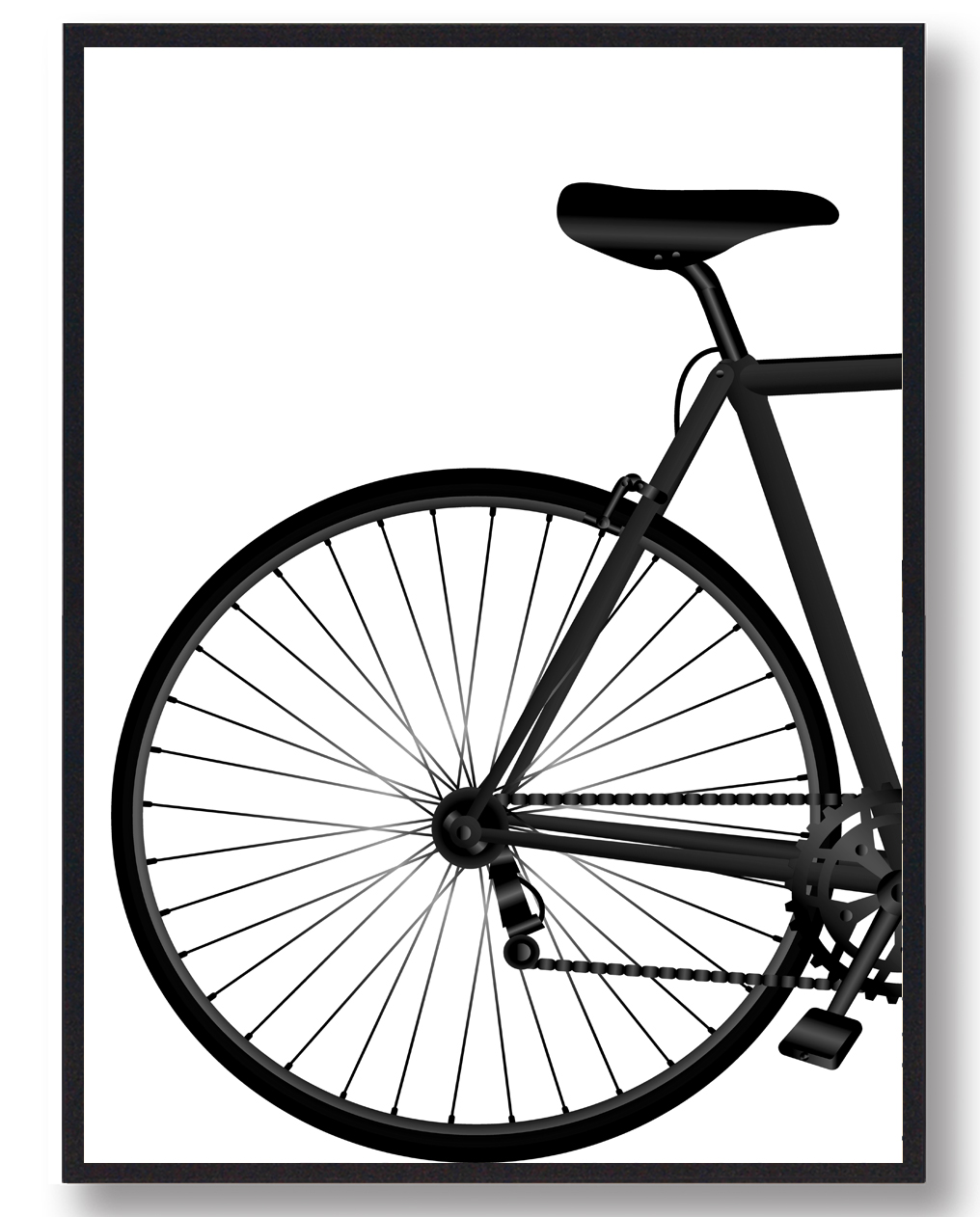 Cykelbaghjul Plakat  Sort   Størrelse:   15x21cm  A5