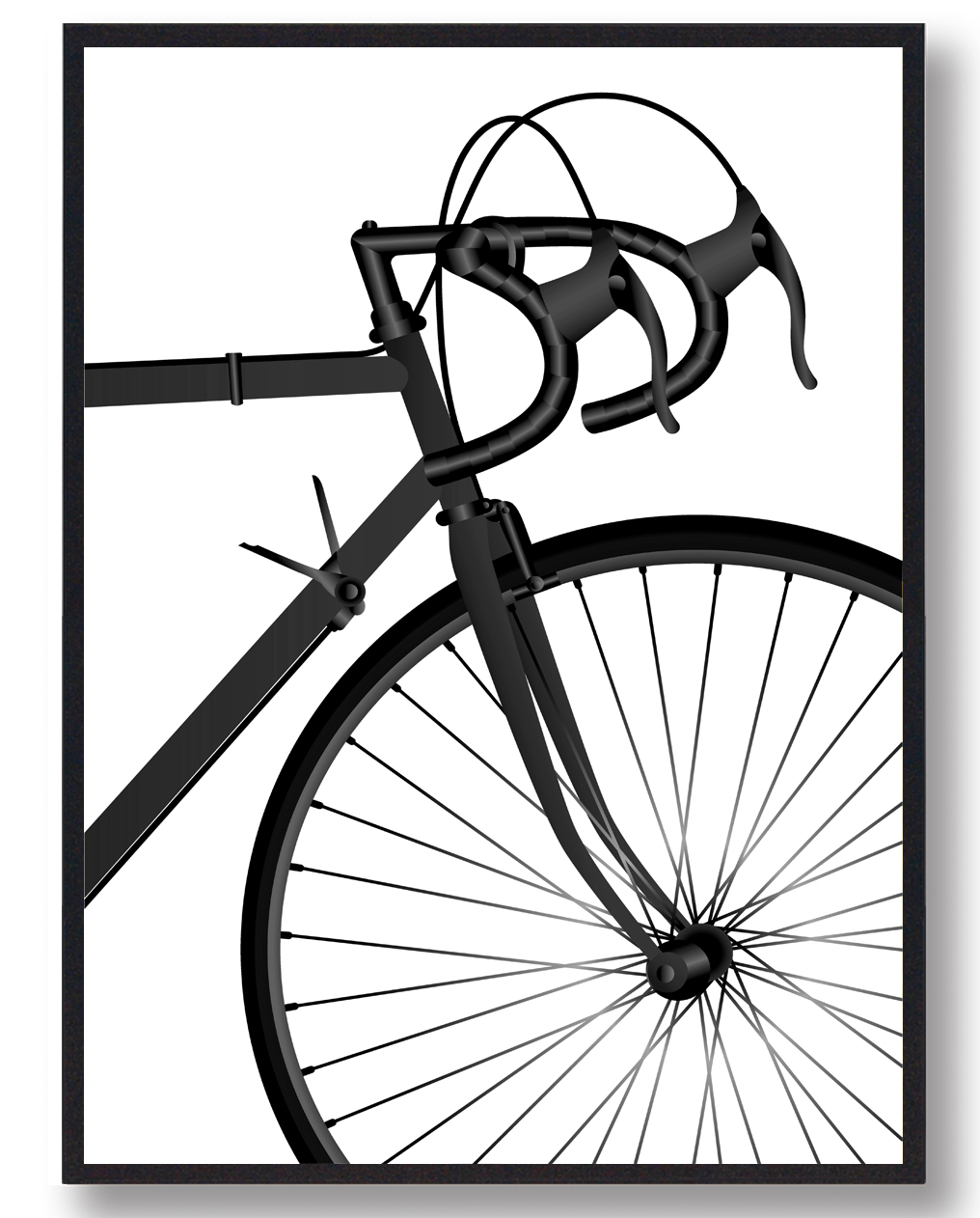 Cykelforhjul Plakat  Sort   Størrelse:   15x21cm  A5
