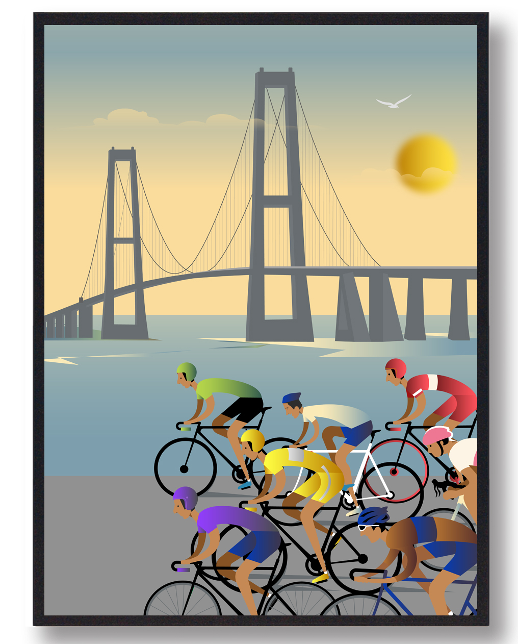 Cykelplakat Storbæltsbroen   Afstand  Størrelse:   15x21cm  A5