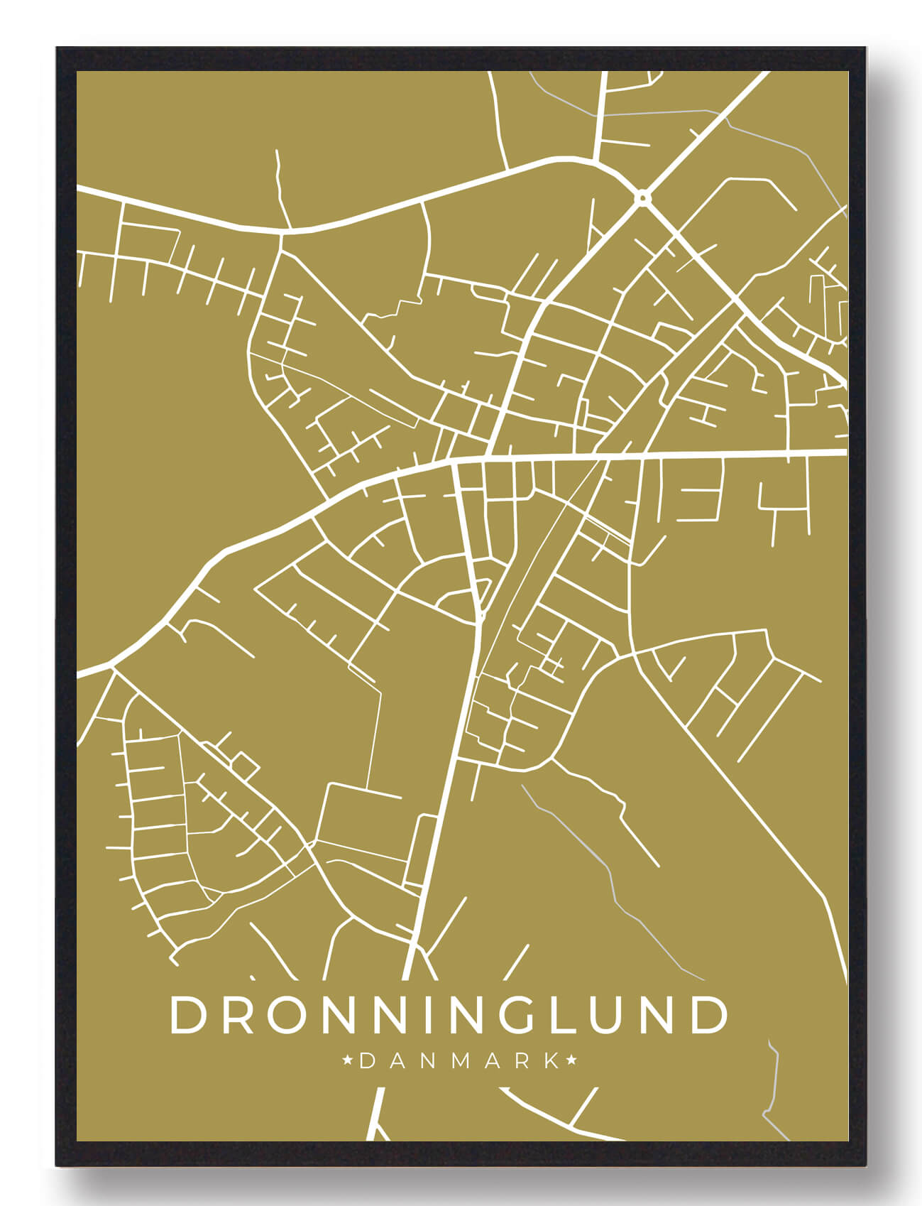Dronninglund Byplakat Gul  Størrelse:   15x21cm  A5