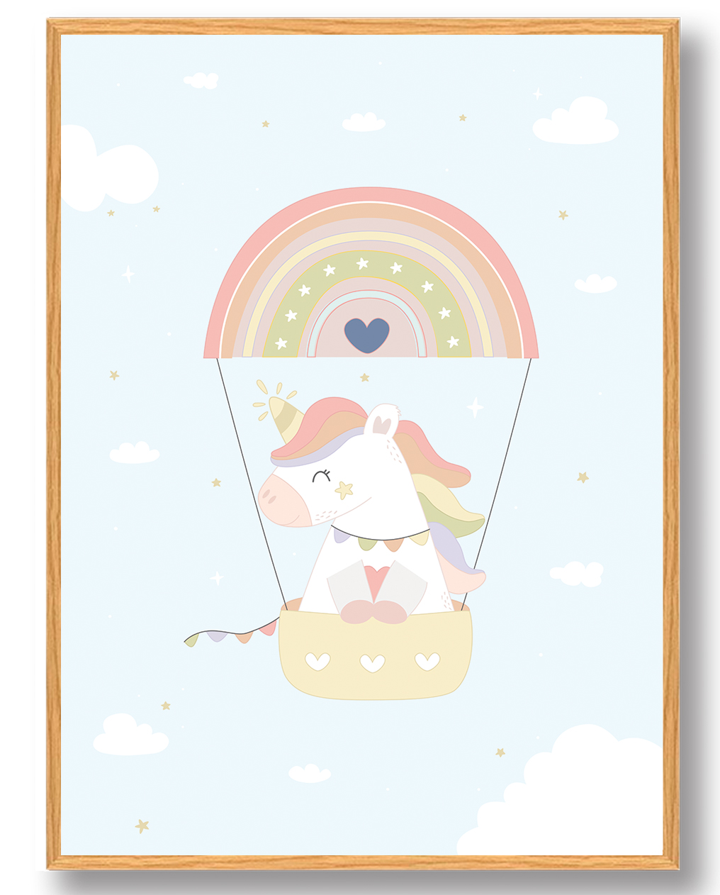 Enhjørning Ballon Regbue- Plakat  Blå   Størrelse:   21x29 7cm  A4