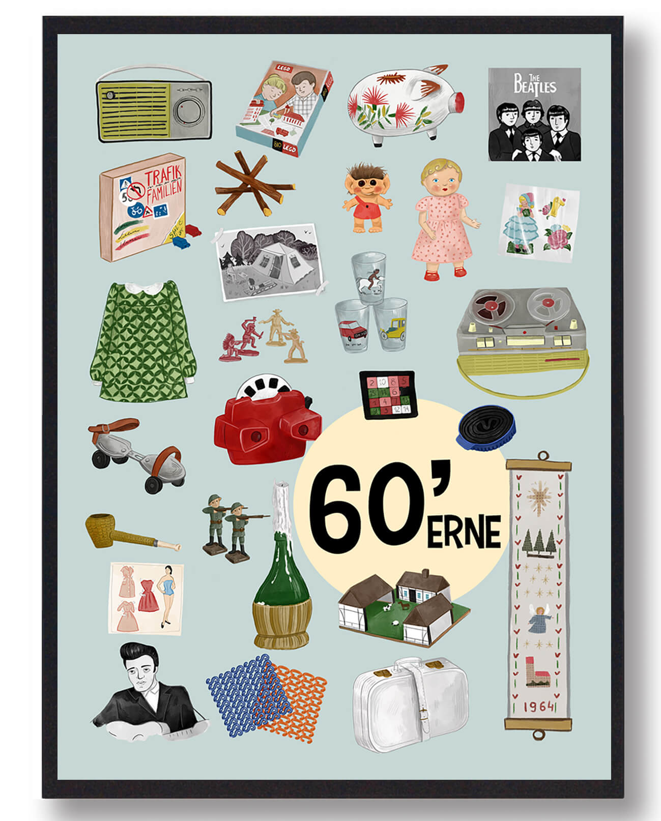 60 Erne Plakat Blå  Størrelse:   15x21cm  A5
