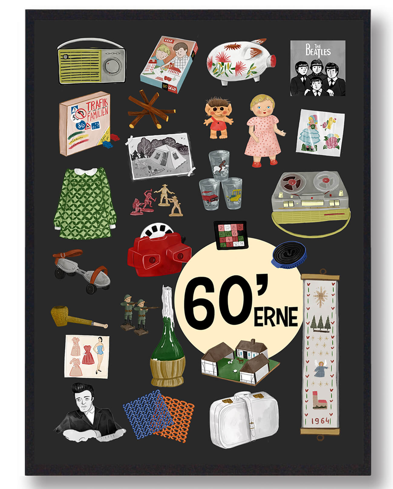 60 Erne Plakat Sort  Størrelse:   15x21cm  A5