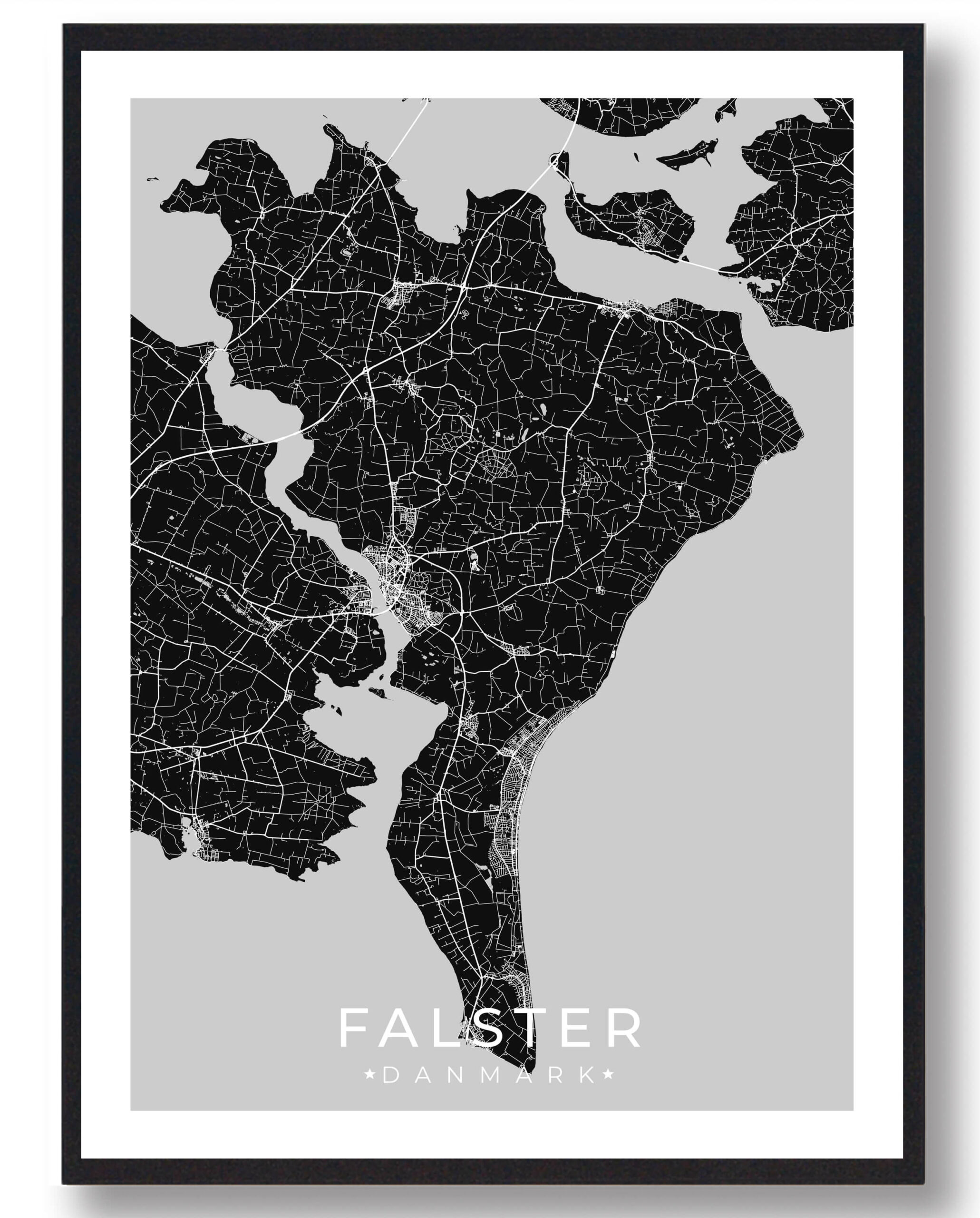 Falster Plakat Sort  Størrelse:   15x21cm  A5