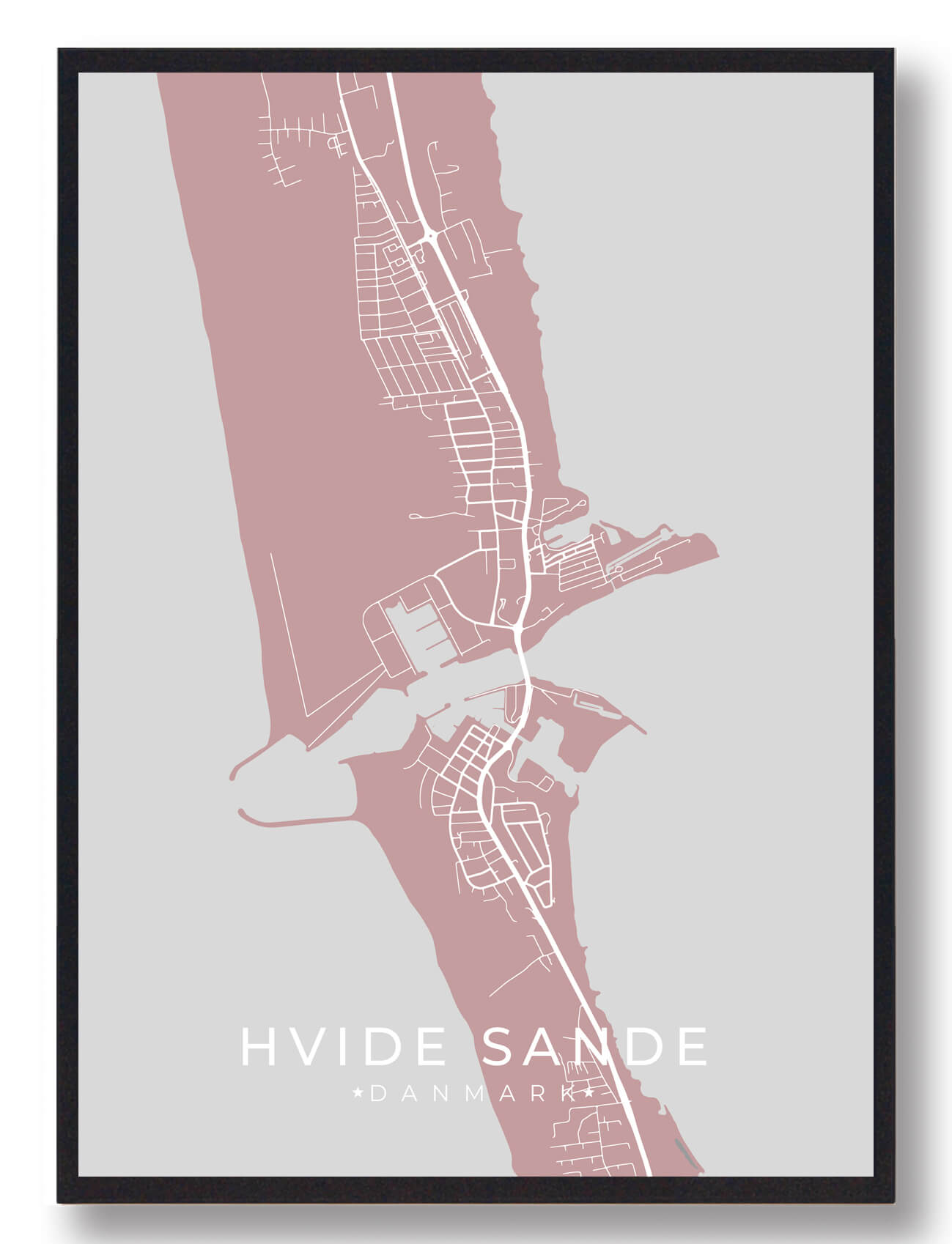 Hvide Sande Byplakat Rosa  Størrelse:   15x21cm  A5