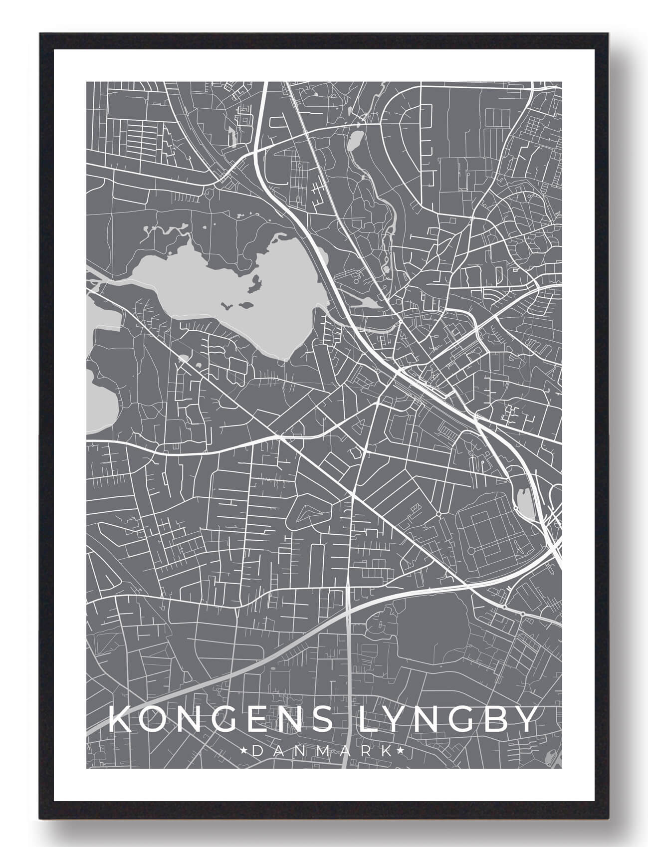 Kongens Lyngby   Plakat Grå  Størrelse:   15x21cm  A5