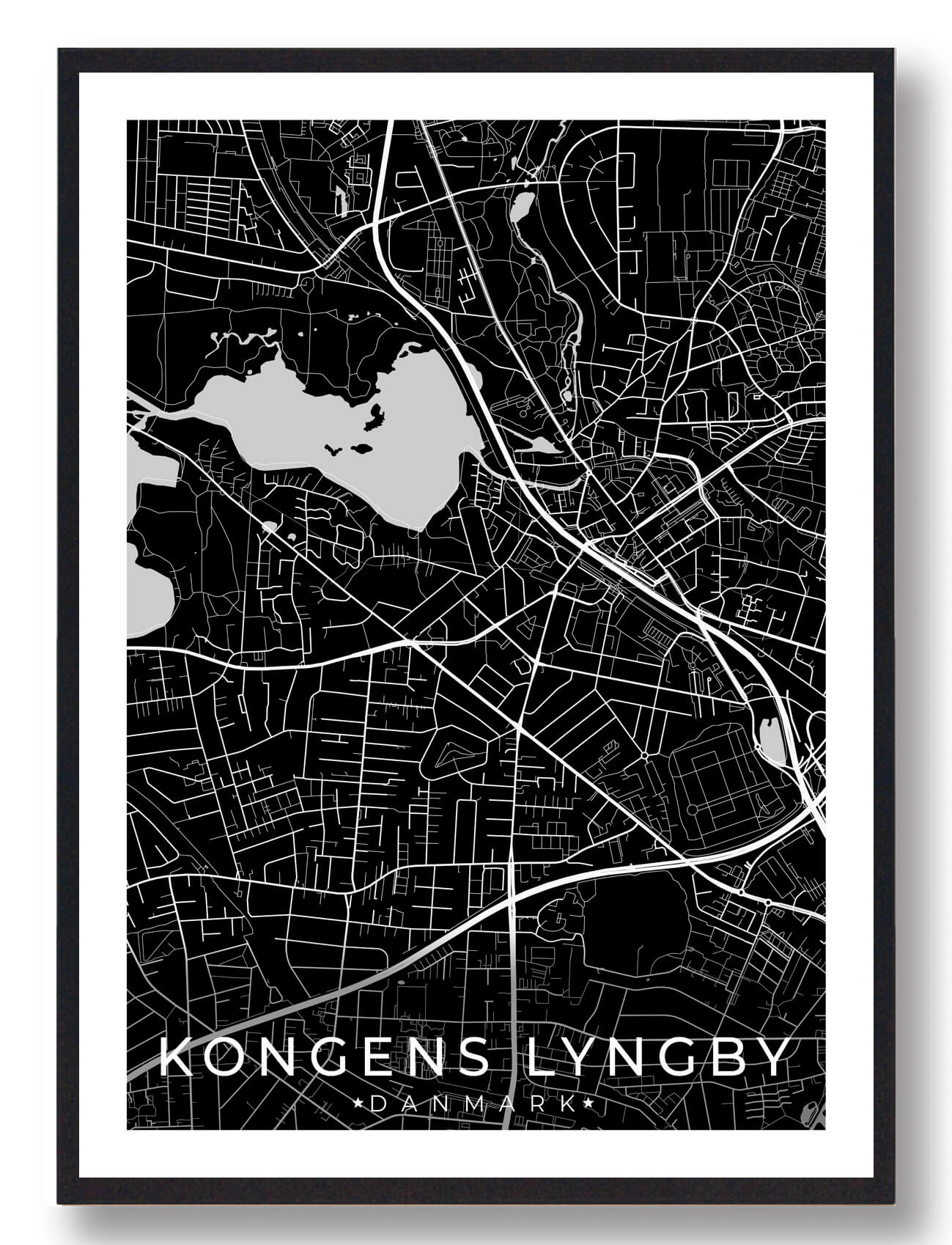 Kongens Lyngby   Plakat Sort  Størrelse:   15x21cm  A5