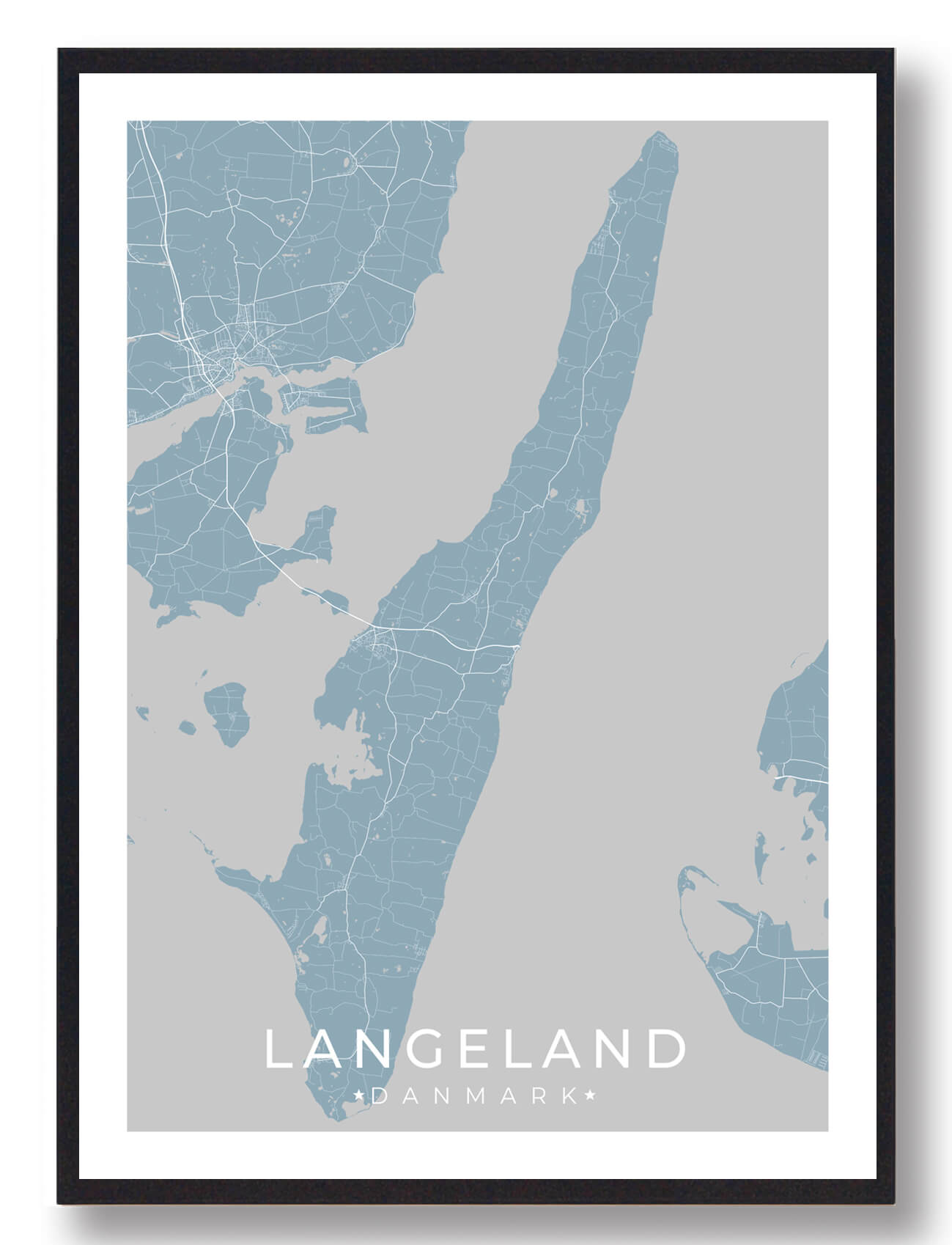 Langeland Plakat Lyseblå  Størrelse:   15x21cm  A5