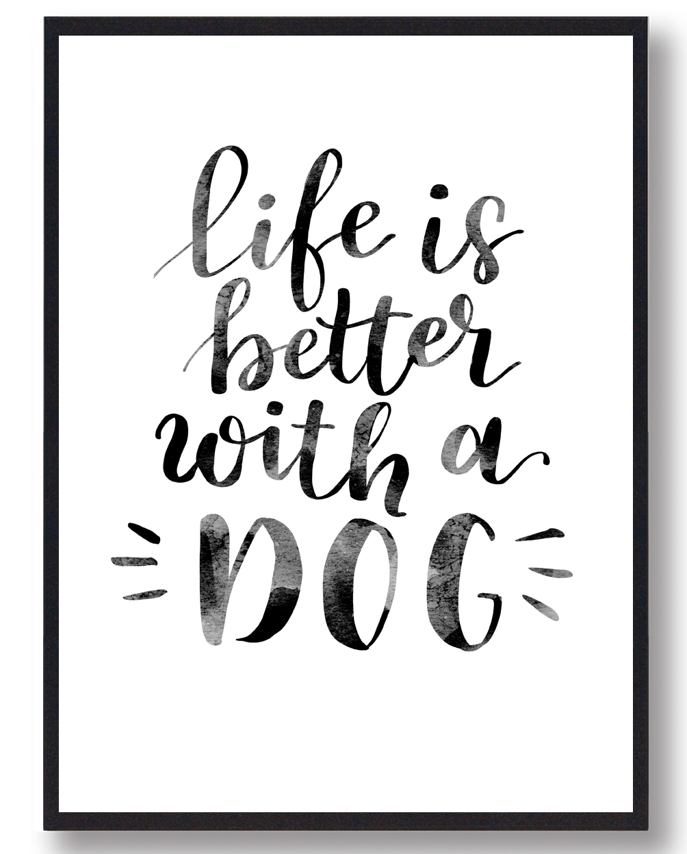 Life   Better With   Dog  Hundeplakat  Størrelse:   21x29 7cm  A4