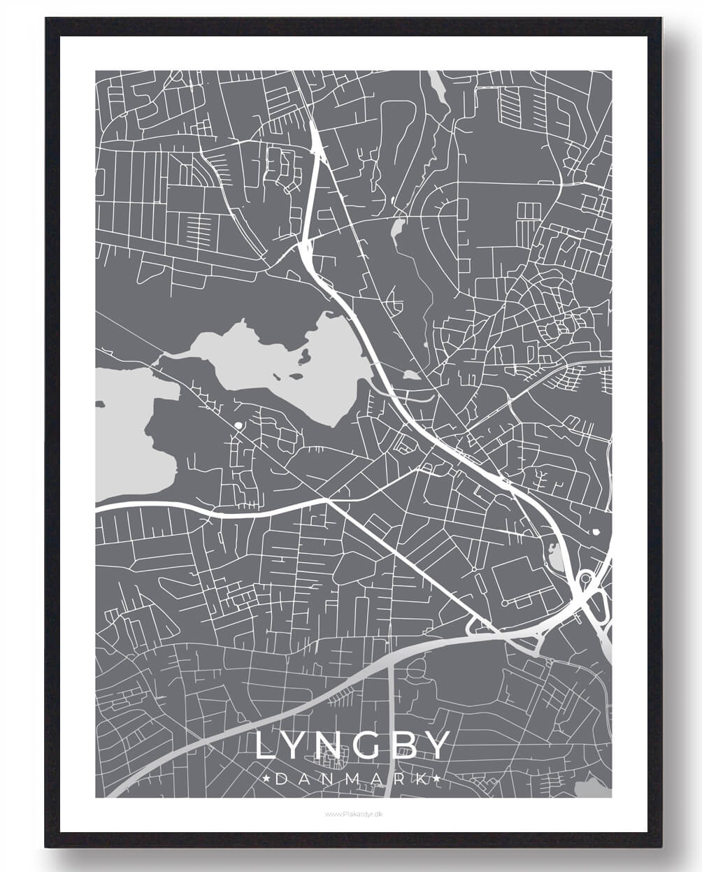 Lyngby   Plakat Grå  Størrelse:   15x21cm  A5