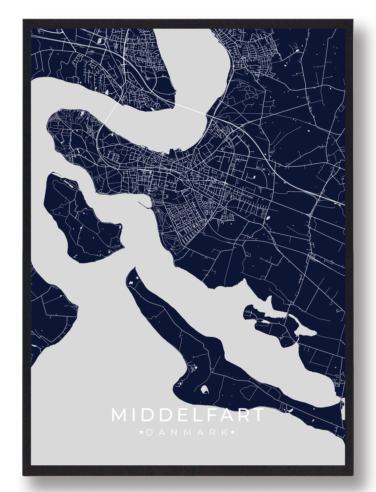 Middelfart Plakat Mørkeblå  Størrelse:   15x21cm  A5