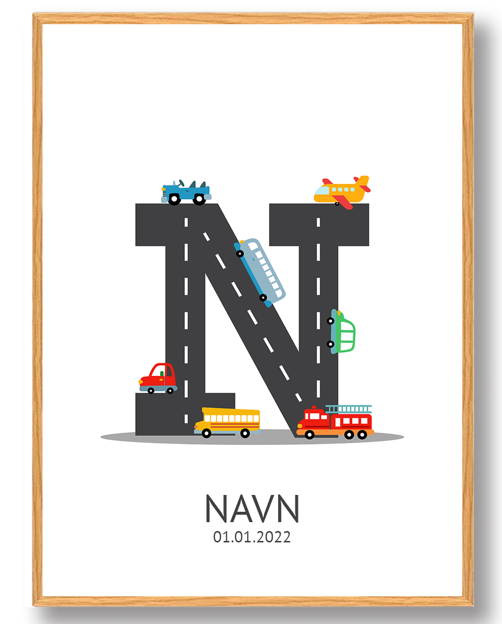 Navneplakat Biler Med Bogstav  Størrelse:   21x29 7cm  A4