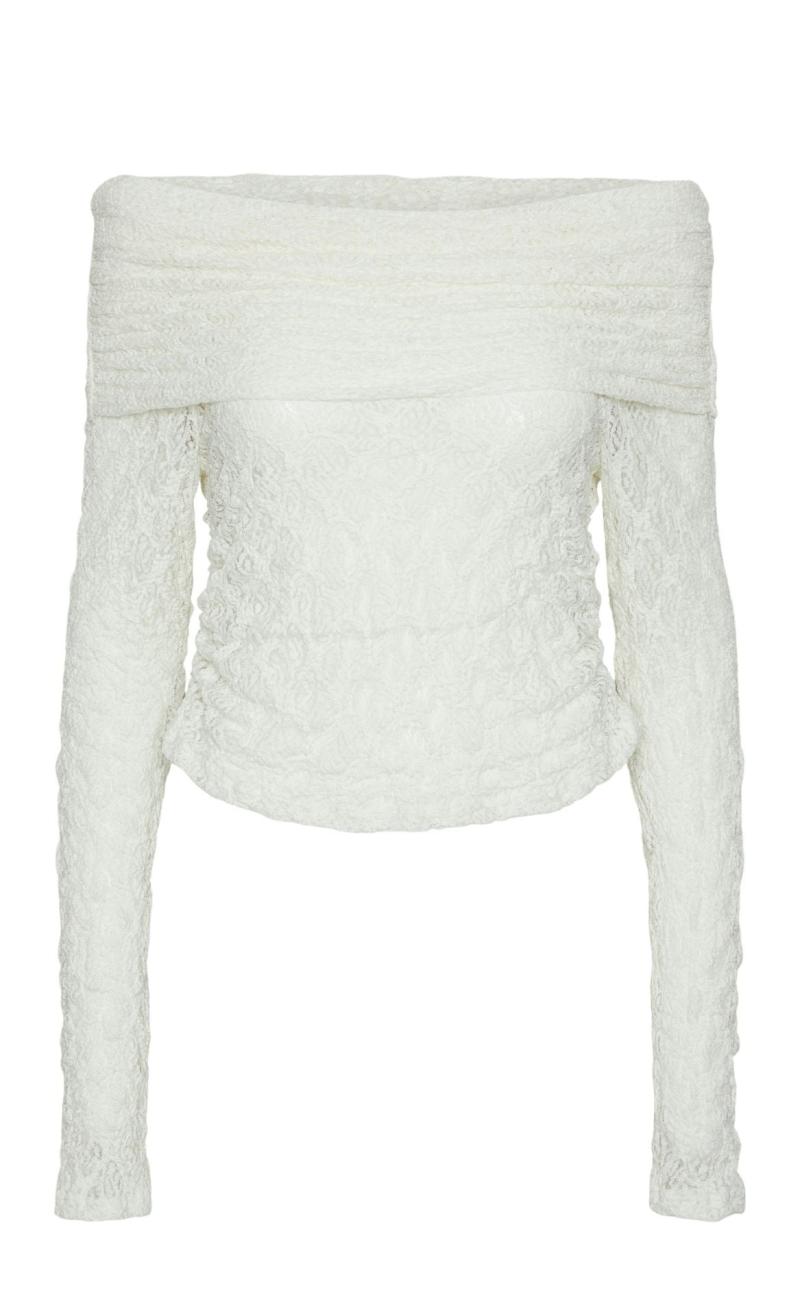 Bluse   Naya Off Shoulder Lace   Cloud Dancer fra Pieces