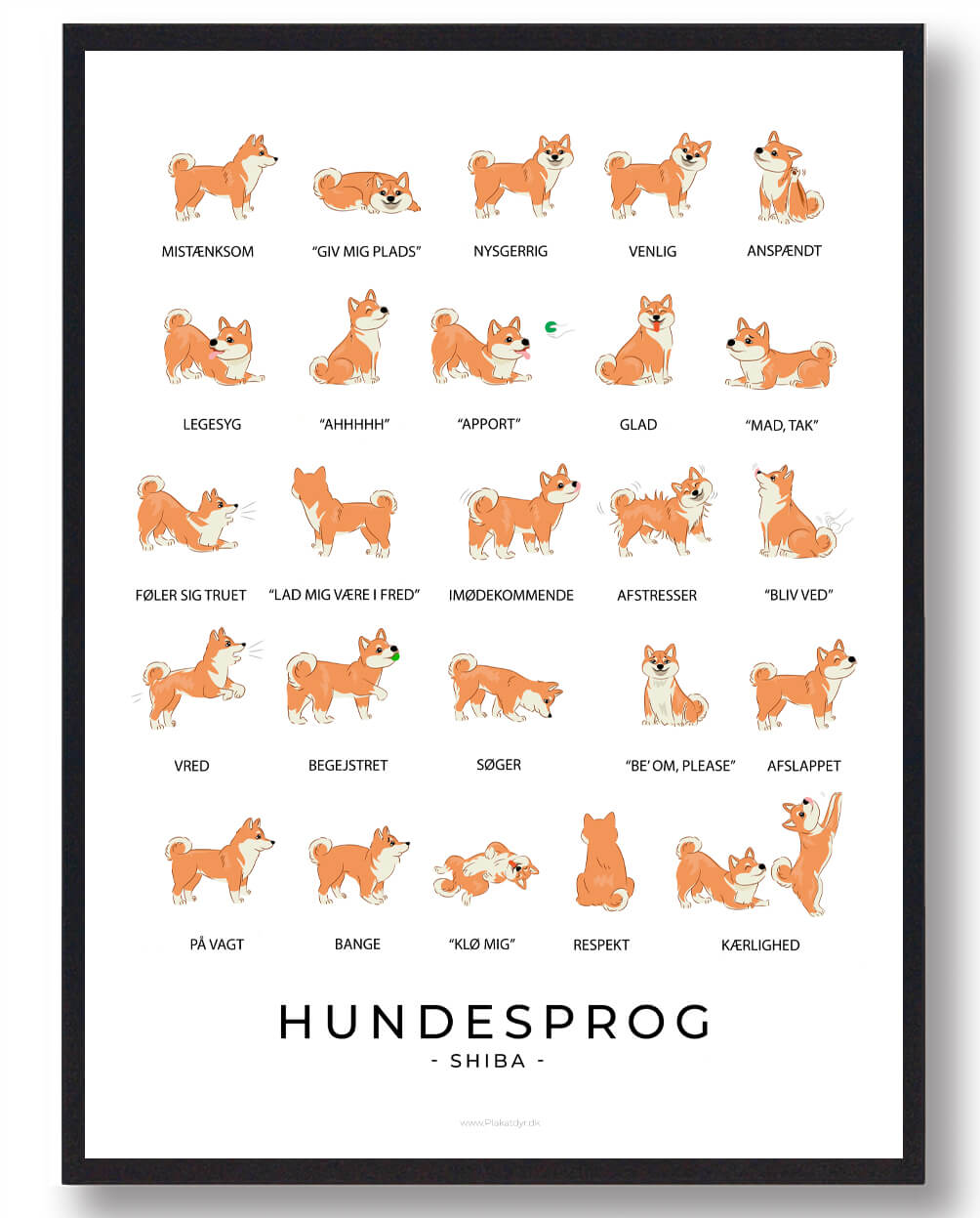 Shiba Hundesprog Plakat  Størrelse:   21x29 7cm  A4