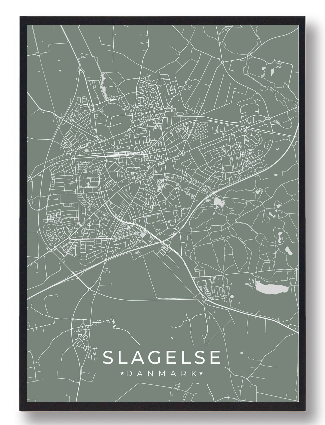 Slagelse Plakat Grøn  Størrelse:   15x21cm  A5