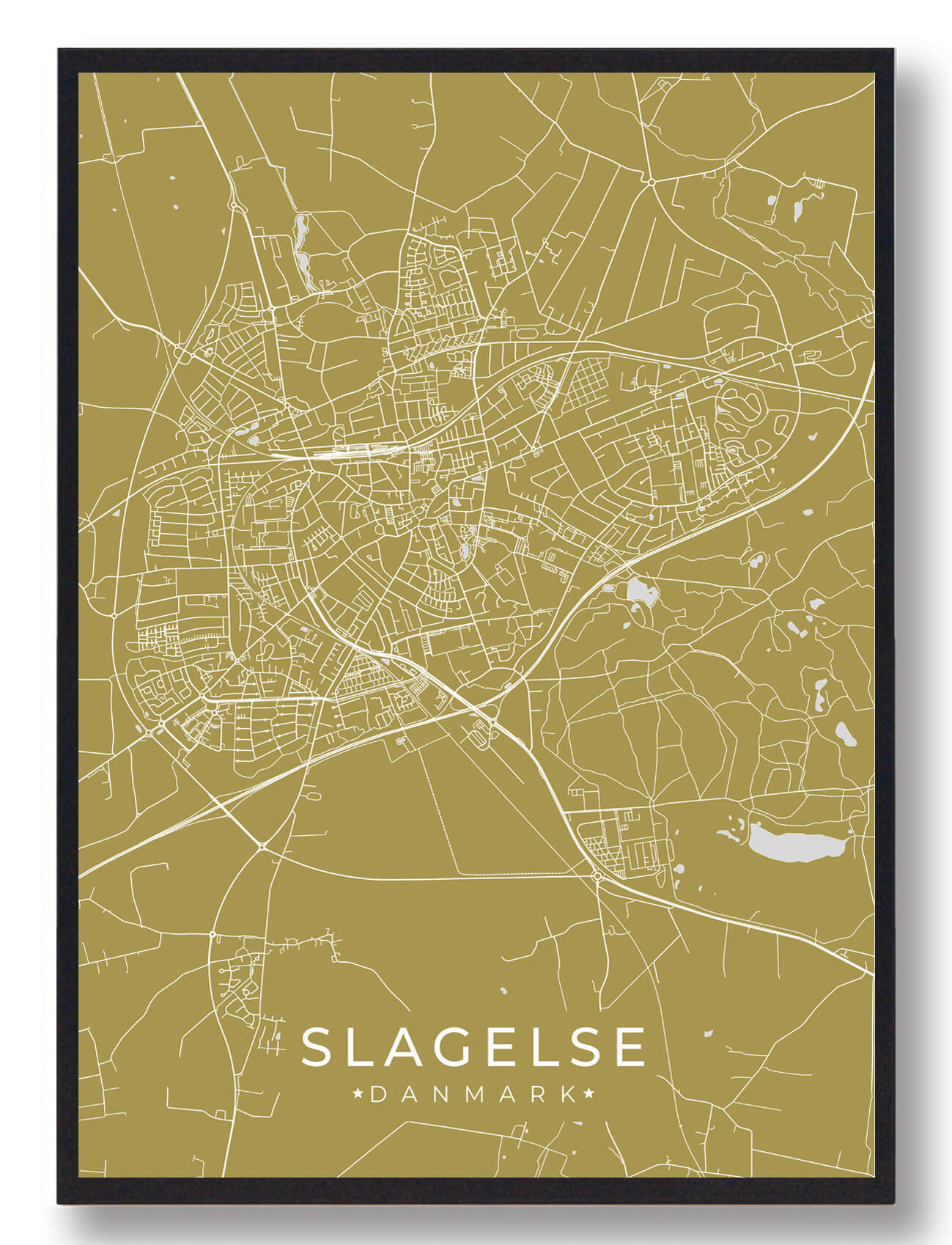 Slagelse Plakat Gul  Størrelse:   15x21cm  A5