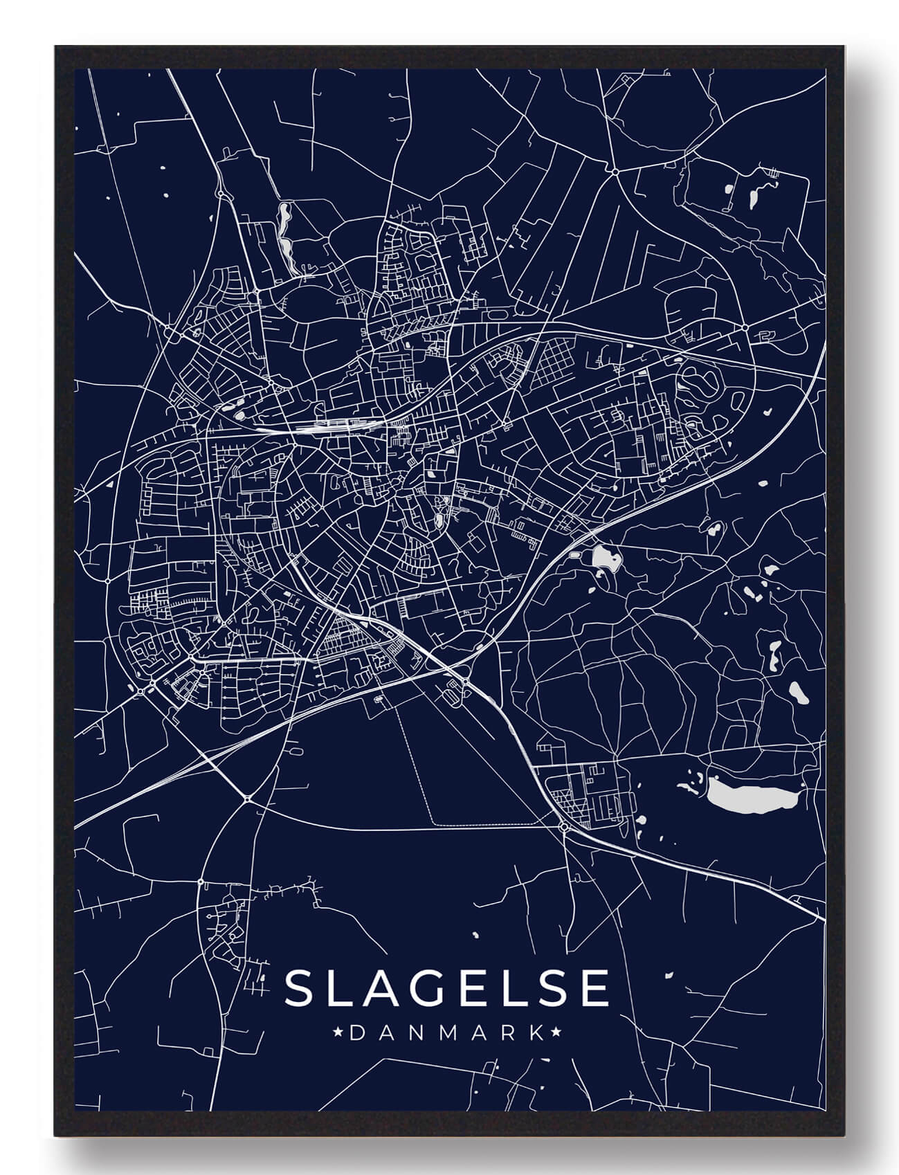 Slagelse Plakat Mørkeblå  Størrelse:   15x21cm  A5