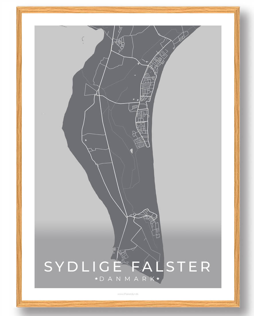 Sydlige Falster Plakat Grå  Størrelse:   15x21cm  A5