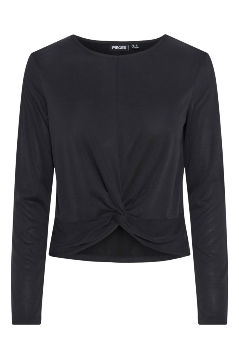Bluse   Pc Anora Ls Knot Top Bc   Black fra Pieces