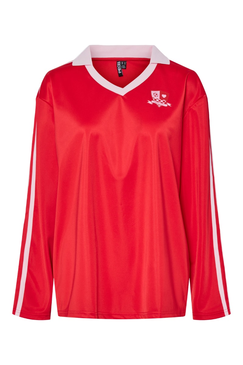 Bluse   Pc Grace Ls Polo Shirt Au24   High Risk Red fra Pieces