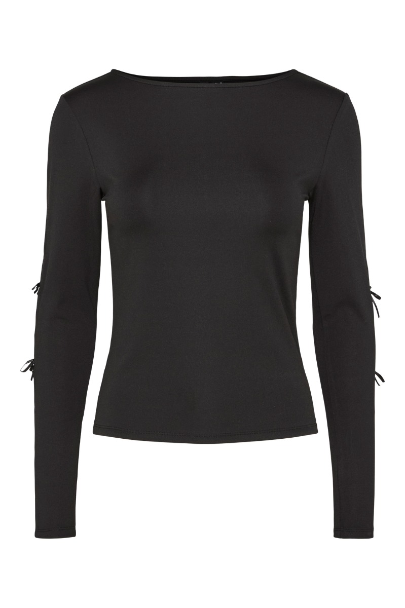 Bluse   Pc Selina Ls O Neck Bow Top D2d   Black fra Pieces